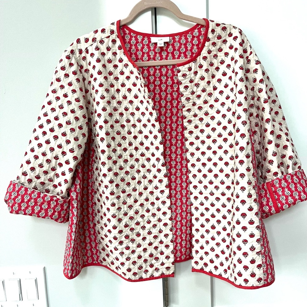 J Jill Red and White Patterned Quilted Jacket - Picture 2 of 7